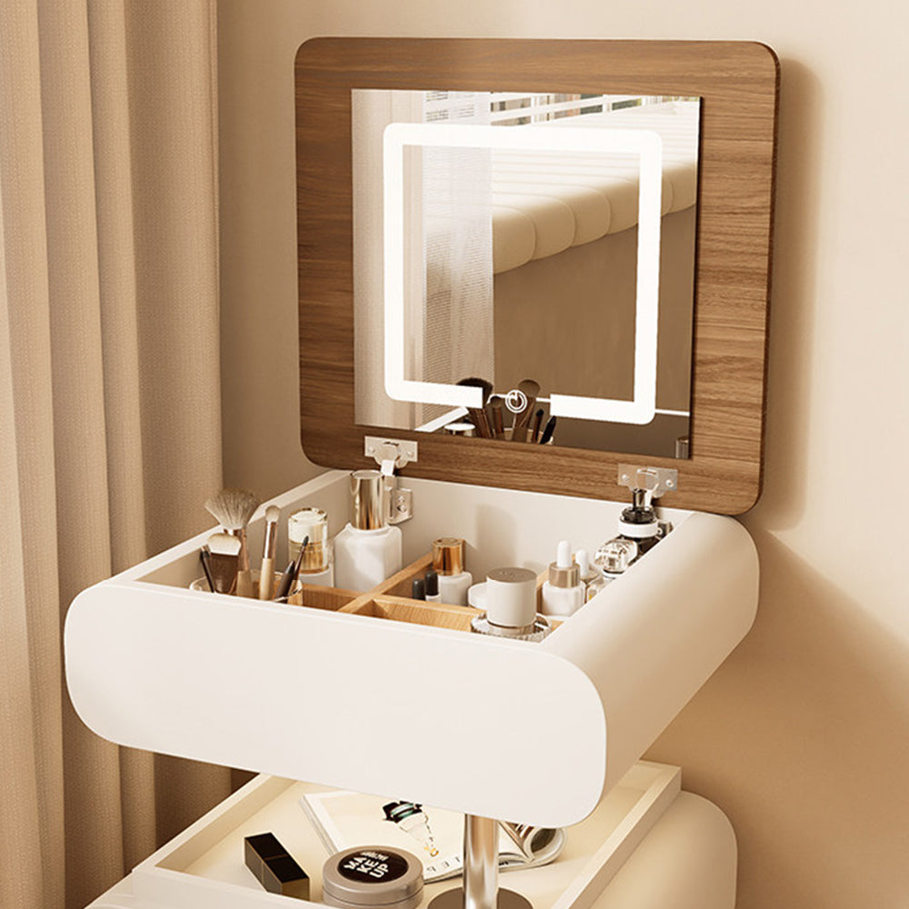 Convertible Vanity Desk with LED Mirror Transforms into Nightstand Height Adjustable Makeup Table with Storage Drawers