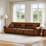 Load image into Gallery viewer, 119.2'' Modern Genuine Leather Power Reclining Sofa Remote Control Adjustable Seats Brown Leather Couch
