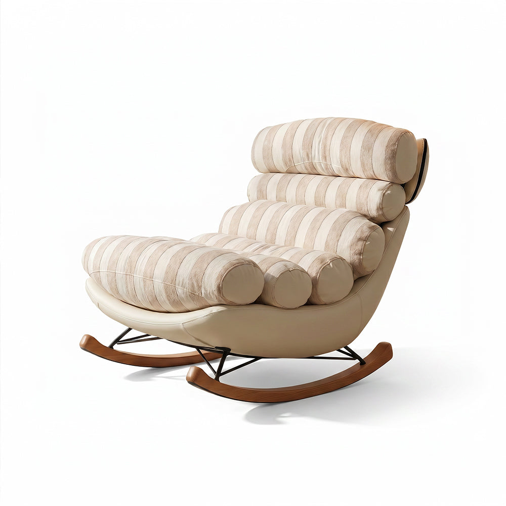 Modern Striped Rocking Lounge Chair with Plush Cushion and Solid Wood Rockers