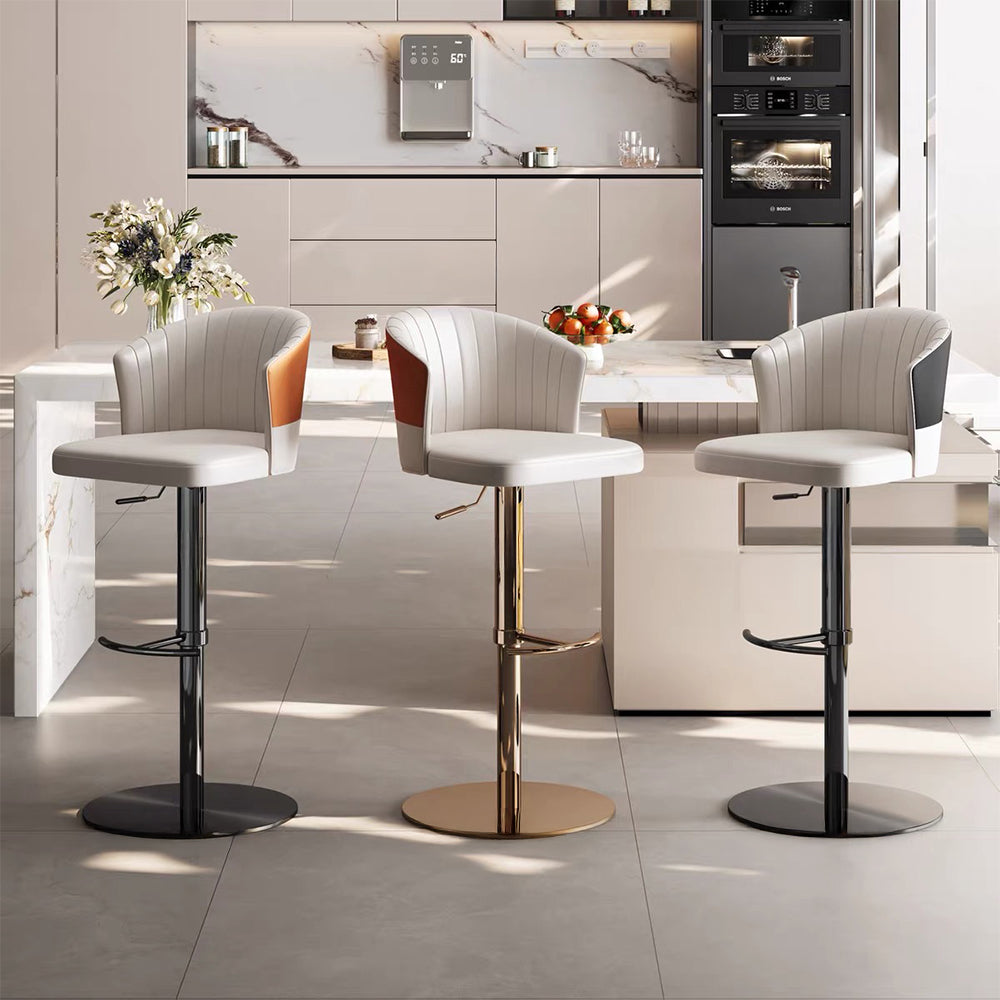 Modern Adjustable Swivel Bar Stool Cream Faux Leather Upholstered Counter Chair Stainless Steel Base 1 Piece