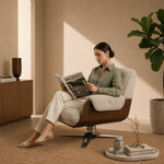 Load image into Gallery viewer, Cream Tufted Fabric Swivel Lounge Chair with Walnut Frame
