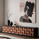 Load image into Gallery viewer, 86.6'' Geometric 3D Pattern Walnut TV Stand Cabinet With Drawers
