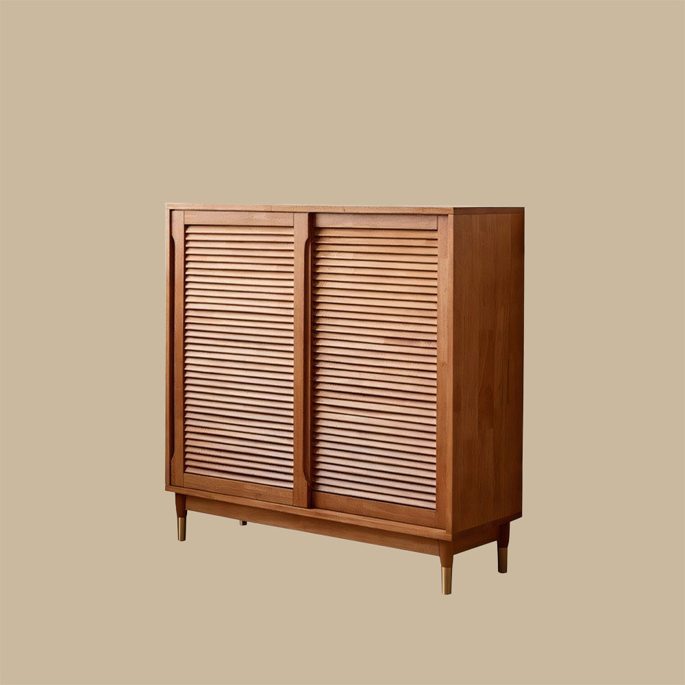 39.3'' Modern Wooden Louvered Door Shoe Cabinet Large Capacity Hidden Shoe Storage