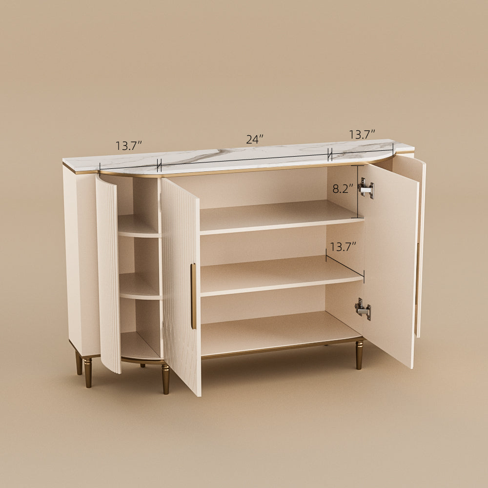 54.6" Elegant Cream White Sideboard Buffet Cabinet with Adjustable Shelves
