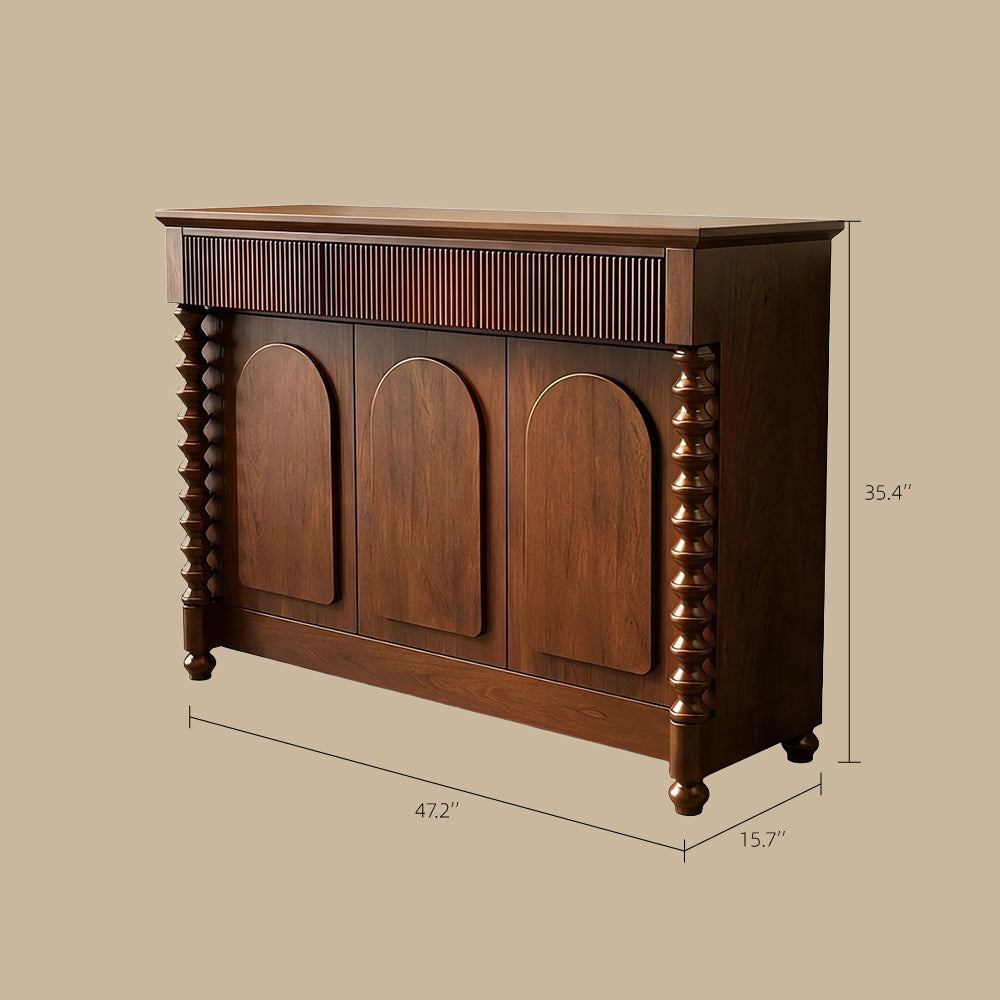 Modern Vintage Sideboard Cabinet Solid Wood Buffet Cabinet with Fluted Design and Arched Doors Storage Console
