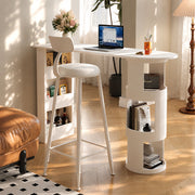 Multi Function White Sofa Side Bar Table with Layered Storage Space