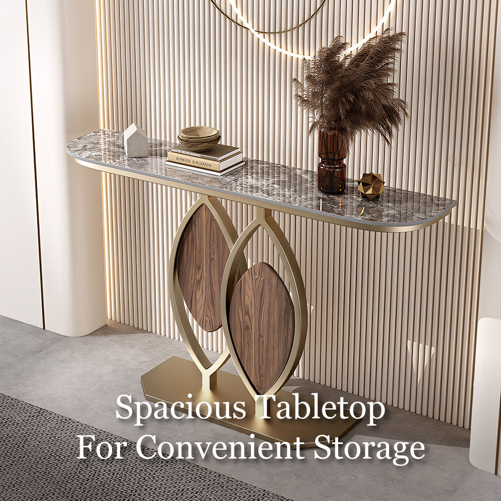 Modern Sintered Stone Entryway Console Table with Gold Metal Artistic Base