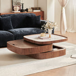 Load image into Gallery viewer, 34.7'' Modern Solid Wood Coffee Table with Marble Top Hidden Storage Rounded Minimalist Design
