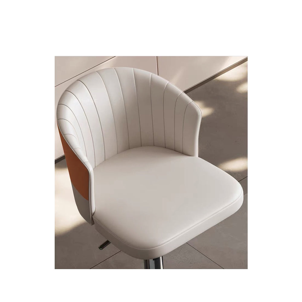 Modern Adjustable Swivel Bar Stool Cream Faux Leather Upholstered Counter Chair Stainless Steel Base 1 Piece