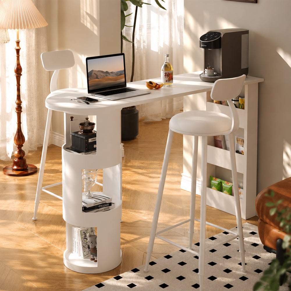 Multi Function White Sofa Side Bar Table with Layered Storage Space