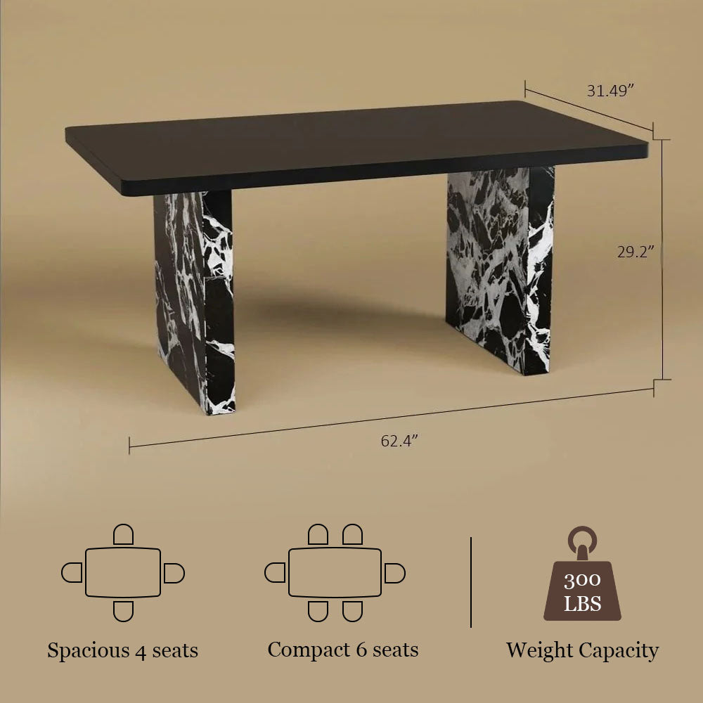 54.6"/62.4" Modern Italian Dining Table Black Marble-Look Base & Minimalist Luxury Design