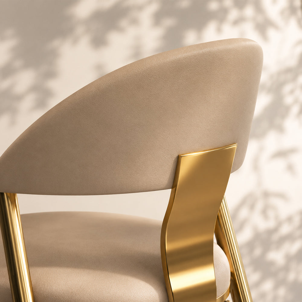 2 PCS PU Upholstered Dining Chair with Polished Gold Metal Legs