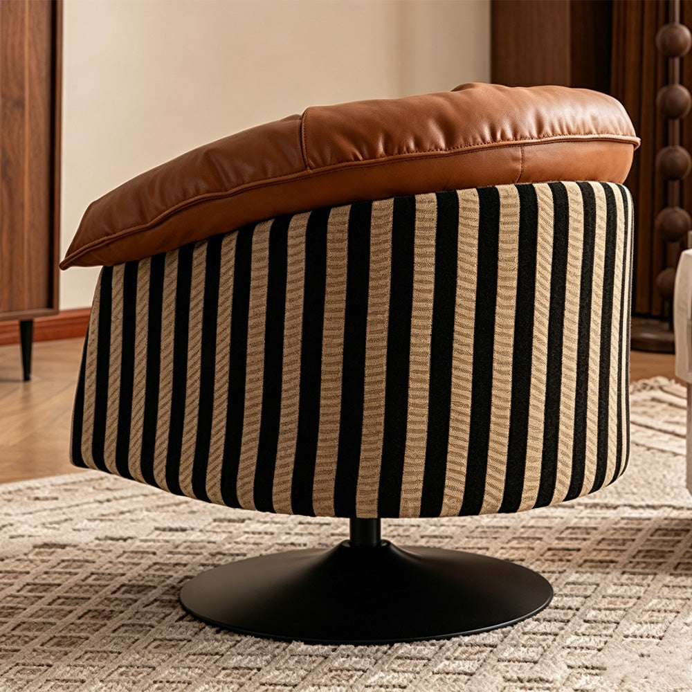 Modern Swivel Lounge Chair Faux Leather Accent Chair with Sculptural Cushion Design