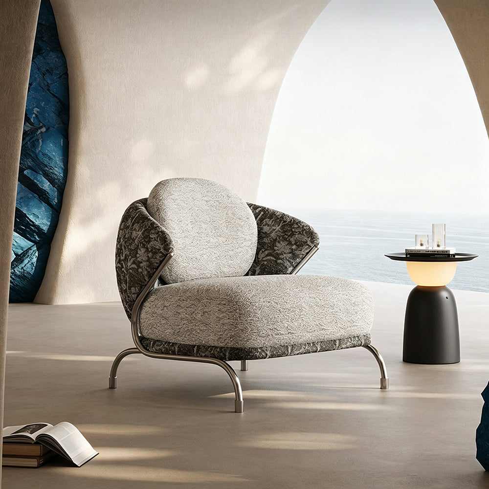 Modern Artistic Lounge Chair with Curved Back and Pattern Upholstered Accent Design