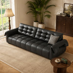 Load image into Gallery viewer, Pet Friendly Black Faux Leather Convertible Sofa Bed with Tufted Cushions
