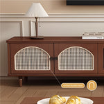 Load image into Gallery viewer, Mid-Century Modern TV Cabinet Cane and Ribbed Glass Design Elegant Wooden Entertainment Center
