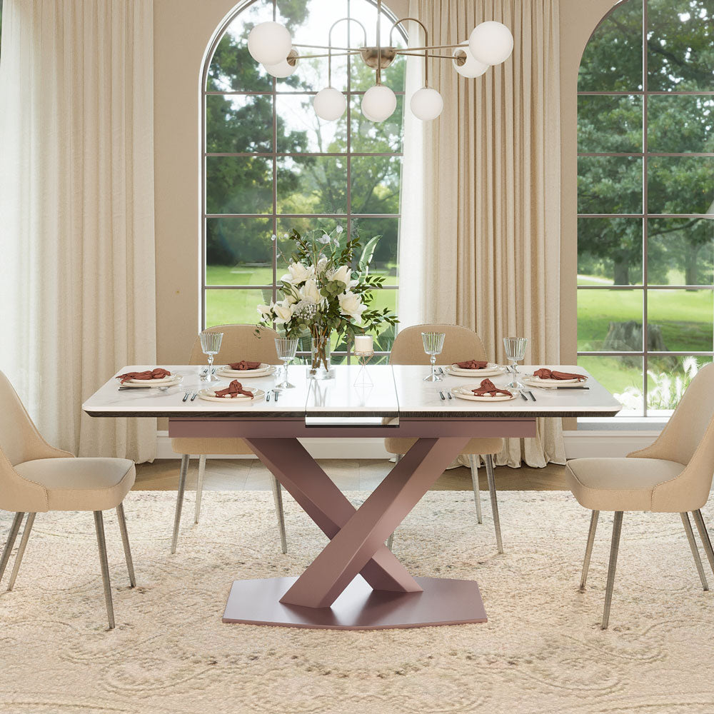59" to 70.8" Elegant Extendable Dining Table with Sculptural Cross-Base