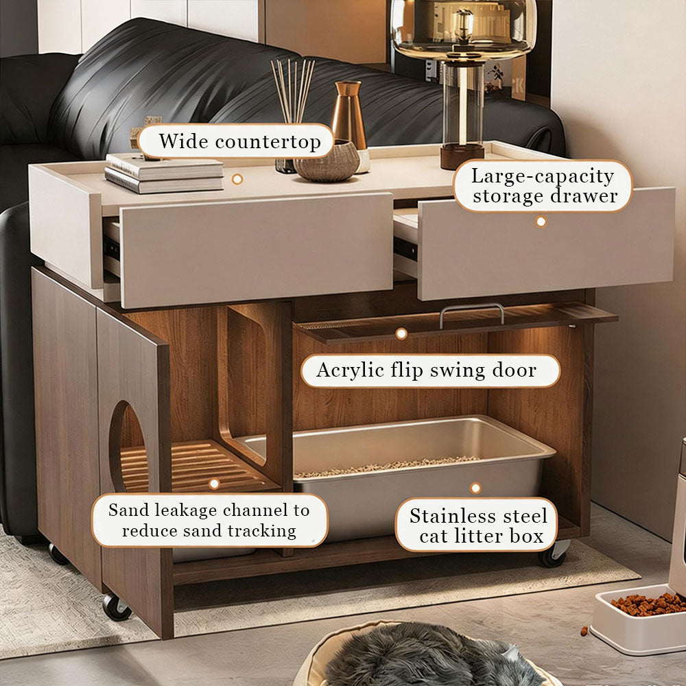 Modern Hidden Litter Box Cabinet Pet House End Table Storage Unit