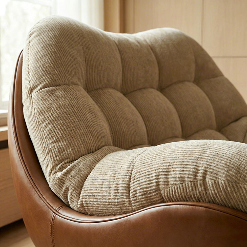 Modern Curved Lounge Chair Upholstered Comfort Accent Chair with Leather Base