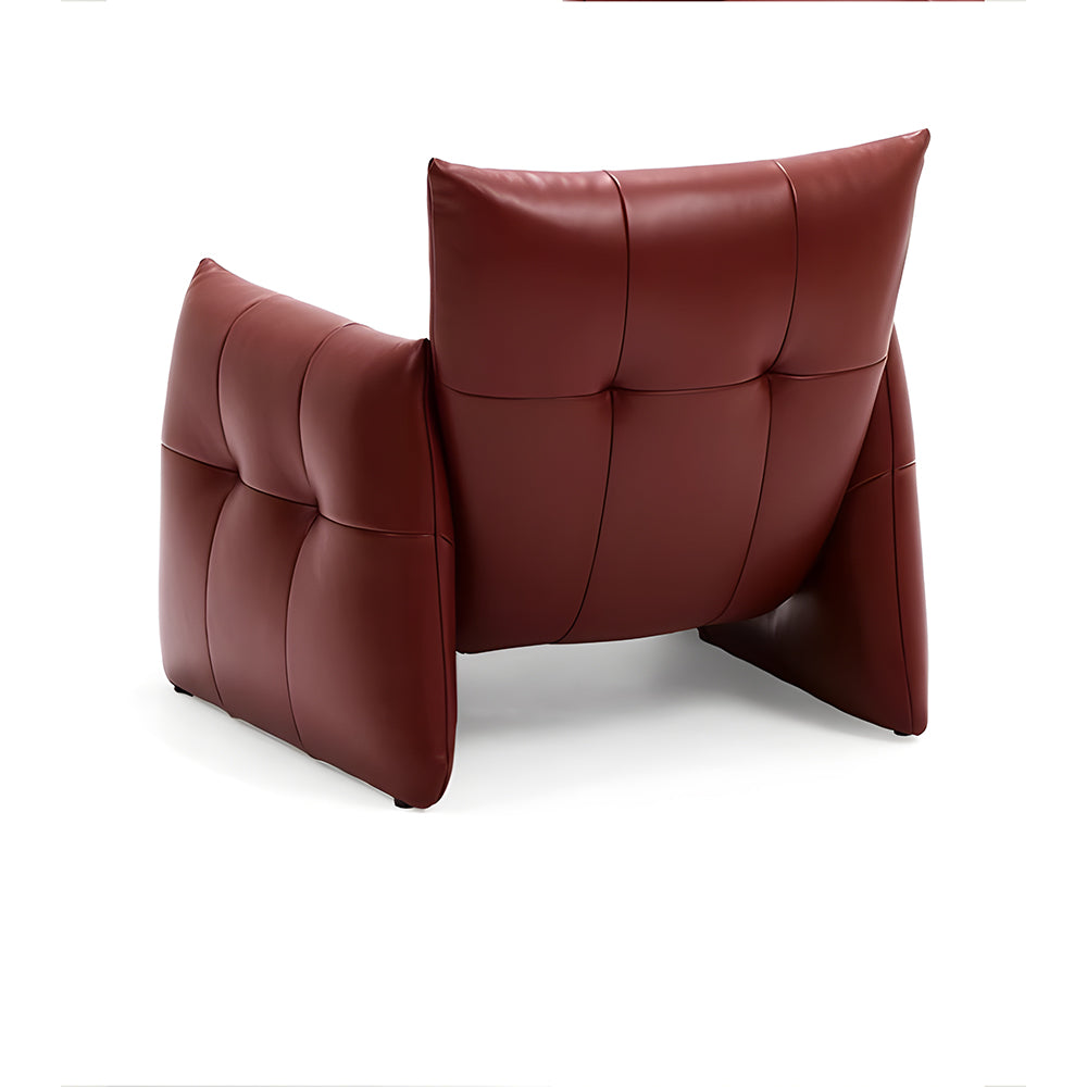 Modern Tufted Faux Leather Lounge Chair Deep Seat Accent Armchair with Sculptural Design