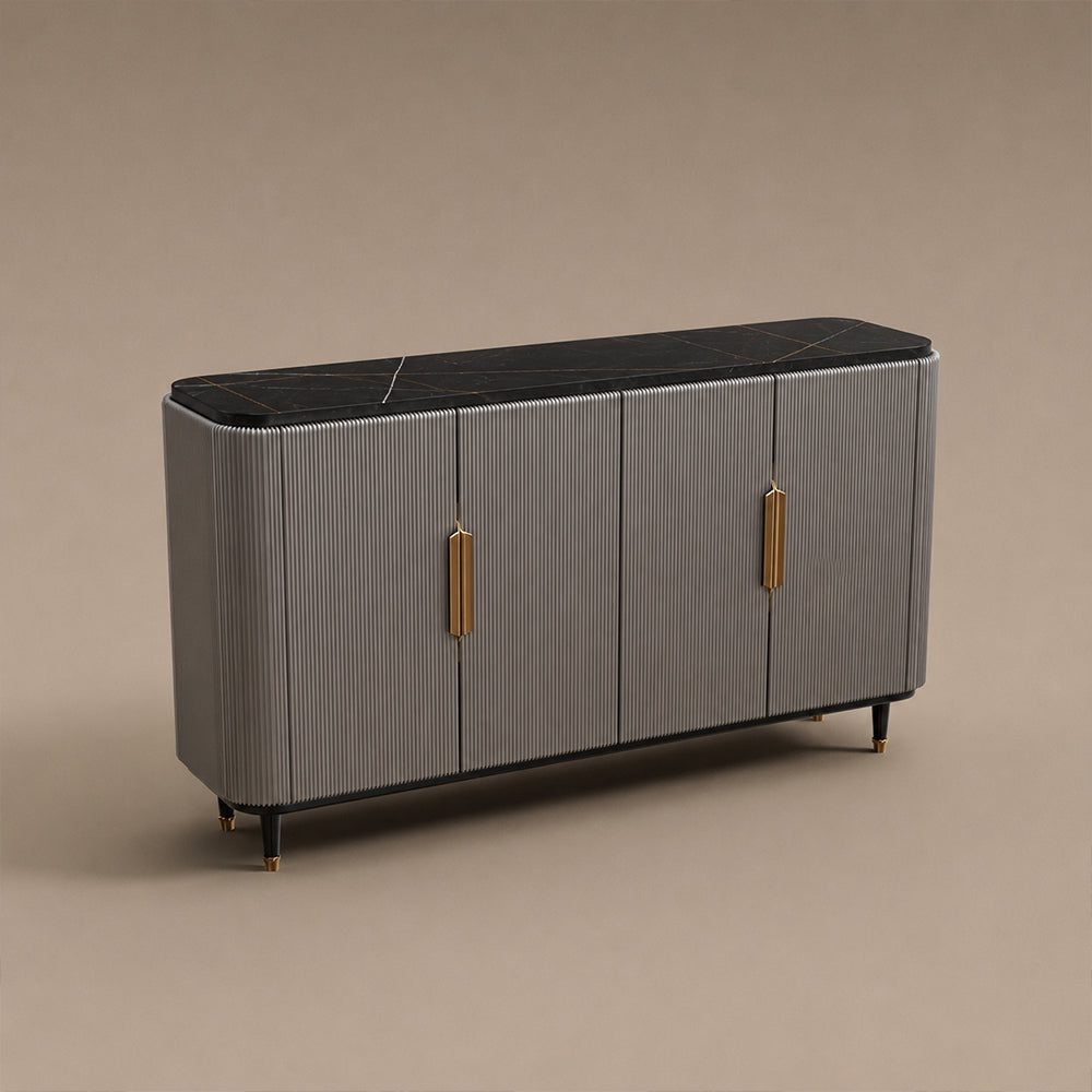 59'' Modern Luxury Elegant Gray and Gold Sideboard with Shelves