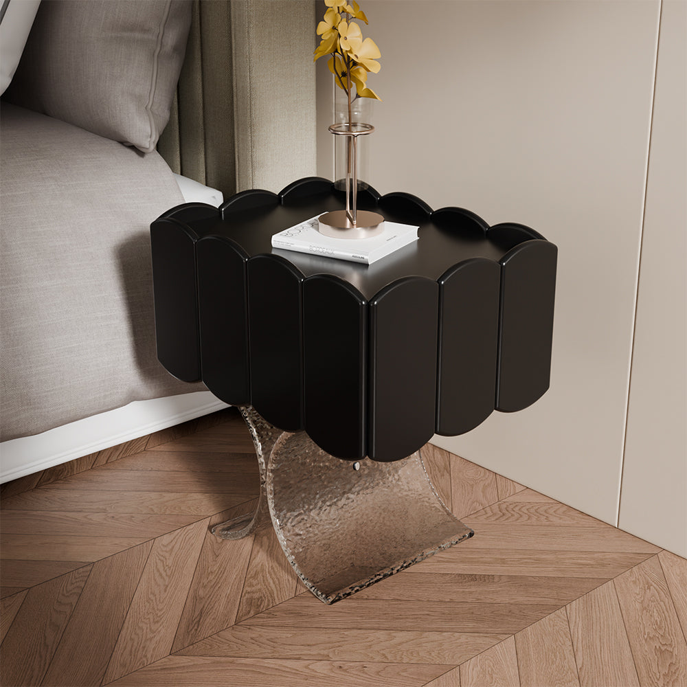 Art-Inspired Smart Nightstand with Curved Design and Motion Sensor LED Light