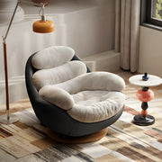 Modern Swivel Lounge Chair with Plush Cushions and Wooden Base
