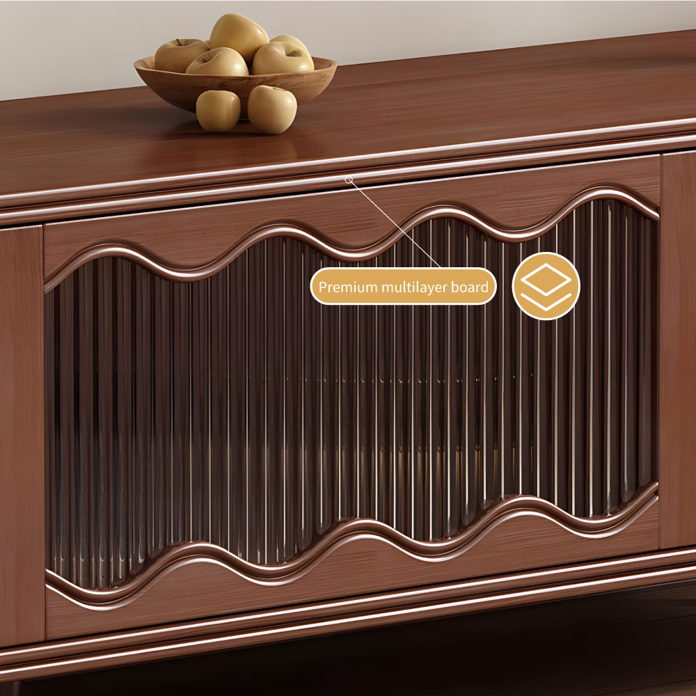 Mid-Century Modern TV Cabinet Cane and Ribbed Glass Design Elegant Wooden Entertainment Center
