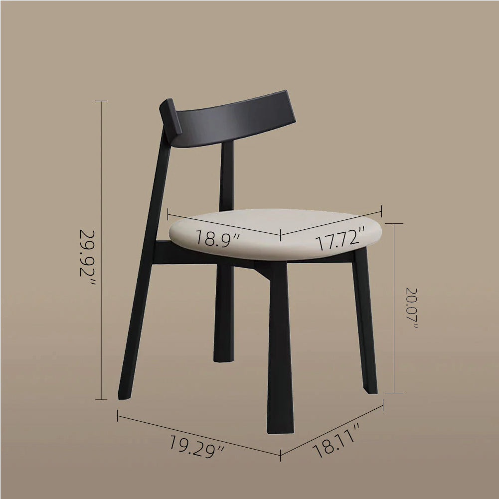 Modern Minimalist Dining Chair Solid Wood Frame with Curved Backrest & Soft Faux Leather Seat