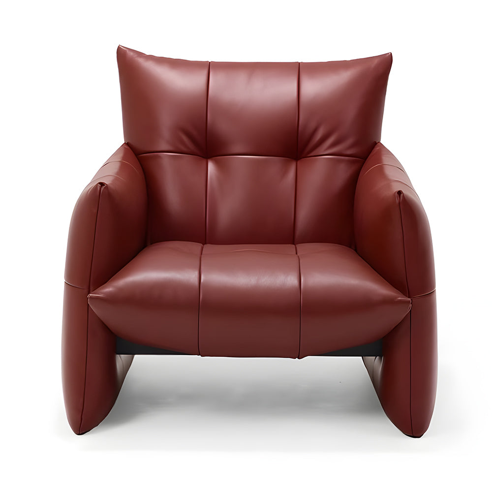 Modern Tufted Faux Leather Lounge Chair Deep Seat Accent Armchair with Sculptural Design