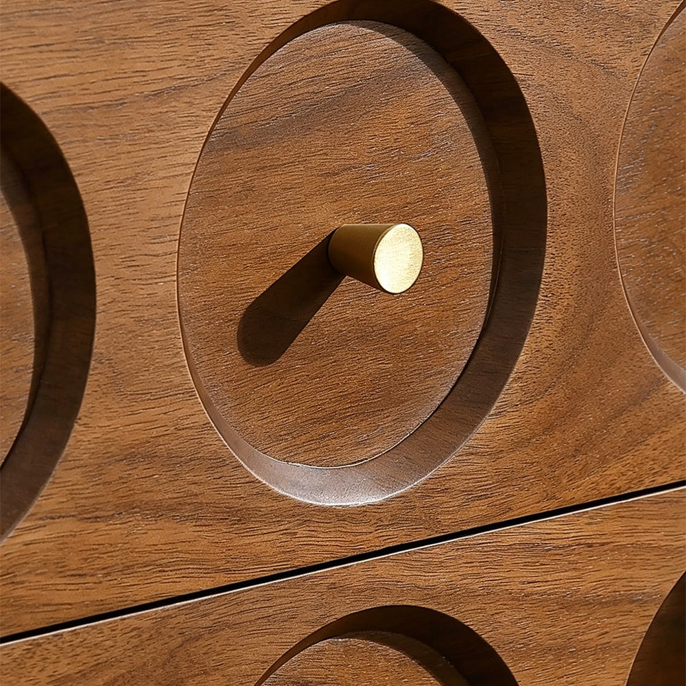 Mid Century Modern Walnut Nightstand with Geometric Drawer Design