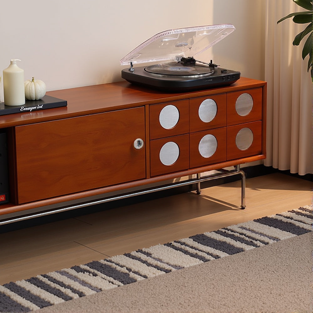 Walnut TV Stand Sliding Door TV Cabinet Spacious Storage Modern Style