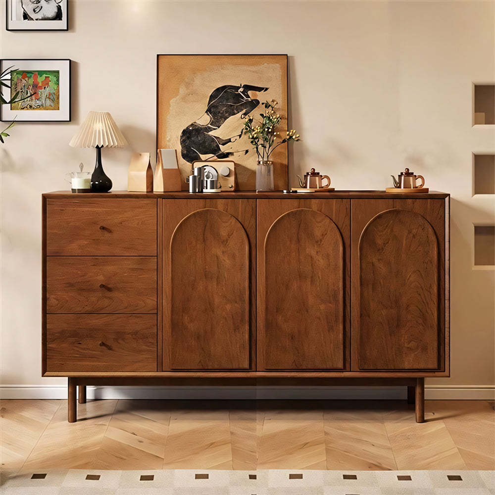 47.2''/62.9'' Modern Solid Wood Sideboard Cabinet Storage Buffet with Drawers & Arched Door Design