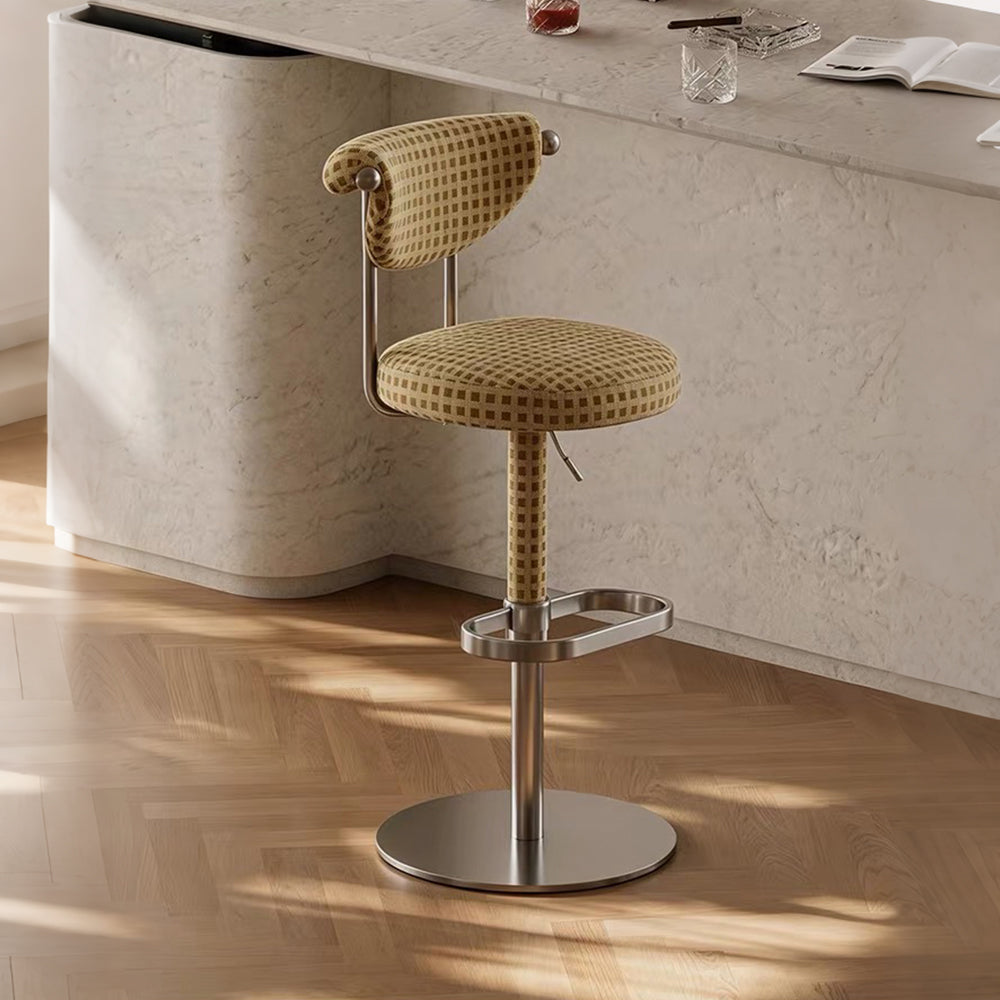 1 Piece Modern Adjustable Bar Stool with Geometric Woven Velvet Upholstery and Stainless Steel Base