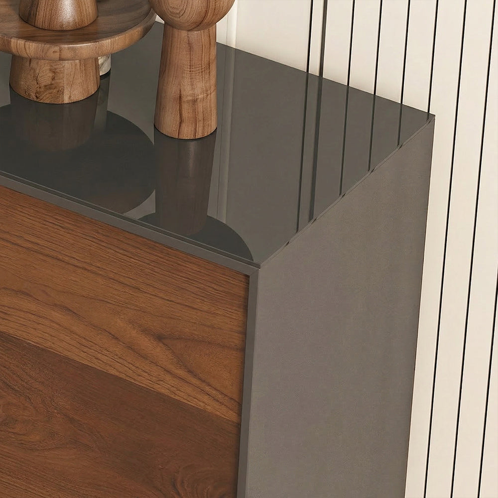 62.9'' Modern Walnut Sideboard Fluted Wood Storage Cabinet with Metal Frame and Doors