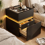 Load image into Gallery viewer, Modern LED Nightstand with Glass Top 2 Drawers Smart Bedside Table High Gloss White Design
