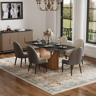 Modern Luxe Dining Set: Matte-Black Sintered Stone Dining Table & Gray-Gold Sideboard Ensemble
