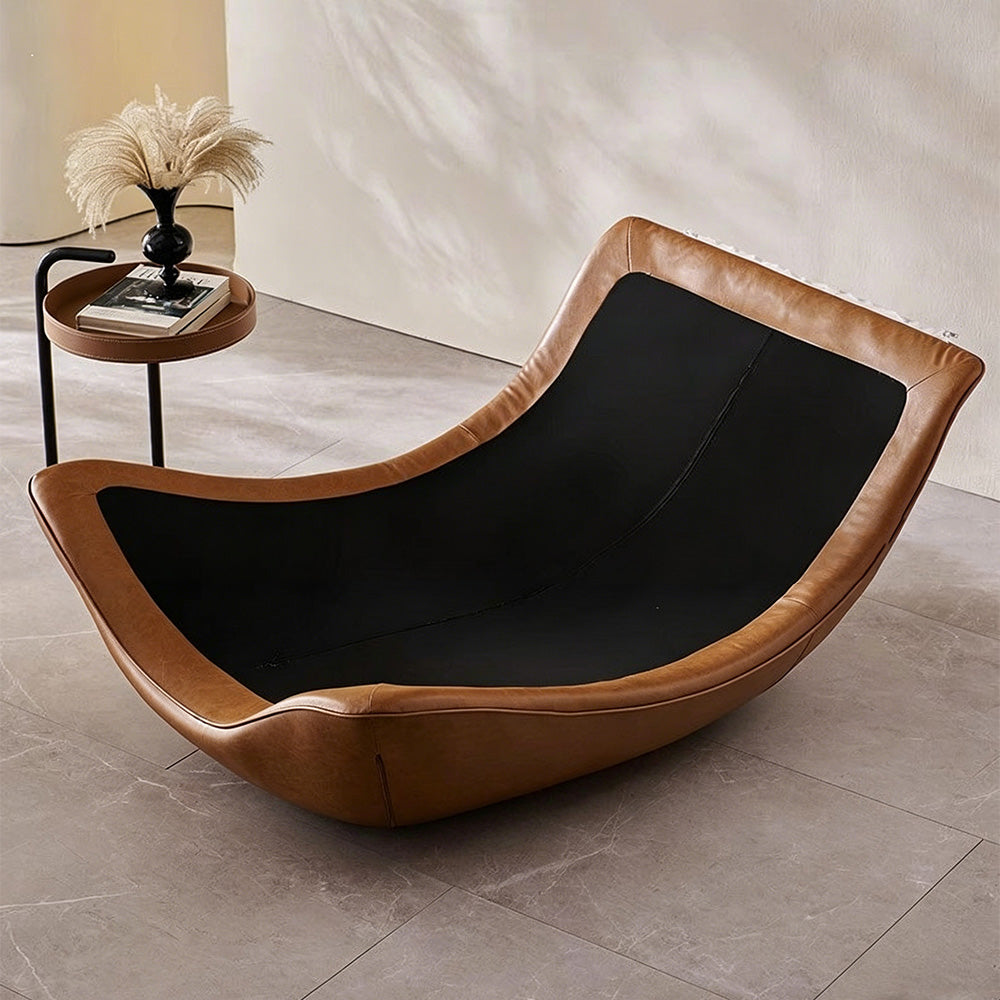 Modern Lounge Accent Chair Faux Leather Base Plush Fabric Cushion Low Profile Lazy Sofa Chair