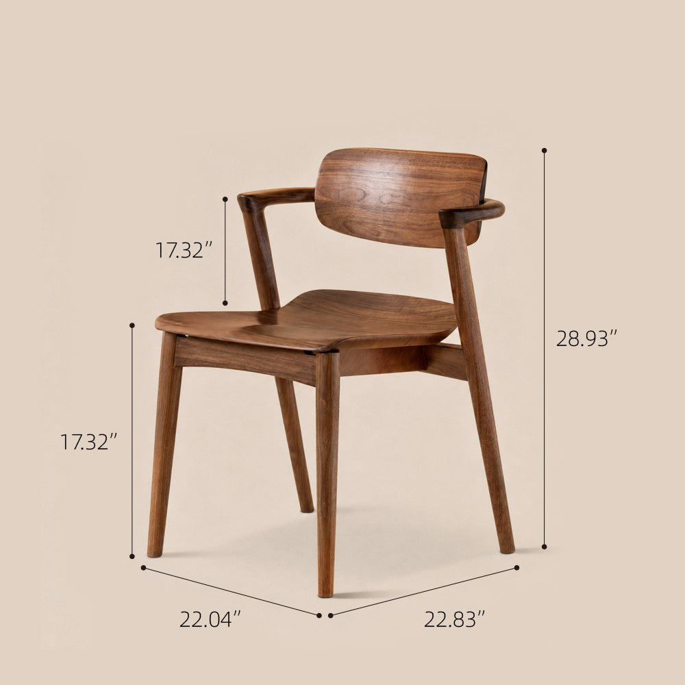 Mid-Century Solid Wood Dining Chair with Curved Armrests 1 Piece