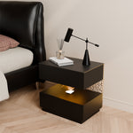 Load image into Gallery viewer, Contemporary Black Nightstand with Scratch-Resistant Leather &amp; Motion Sensor Lighting
