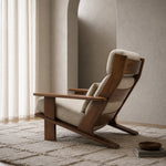Load image into Gallery viewer, Relaxed Natural Wood &amp; Beige Fabric Accent Chair for Sunrooms
