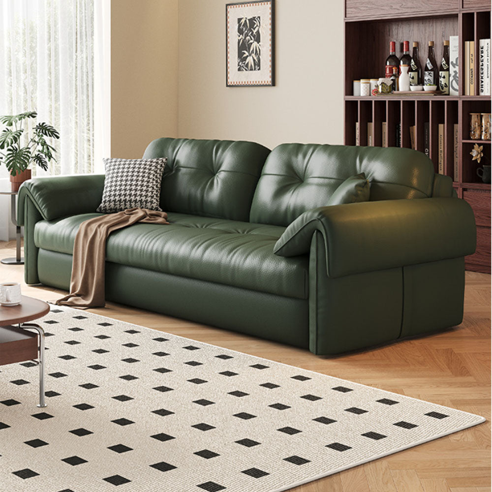 Contemporary Faux Leather Sofa Bed Sleeper Sofa with Hidden Storage & Metal Frame