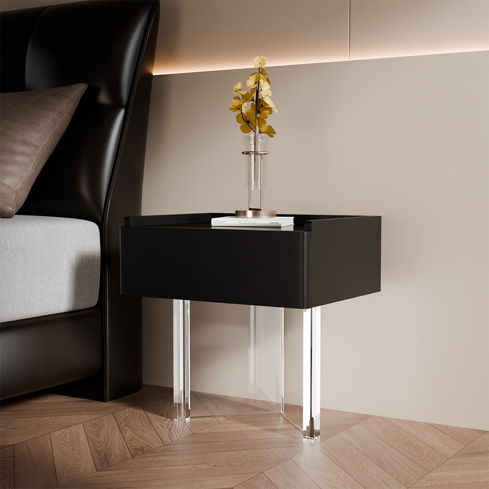 Luxury Smart Nightstand Bedside Table with Scratch-Resistant Leather & LED Lighting