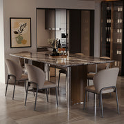 Contemporary Gloss Marble Grain Dining Table with Dual Material Legs