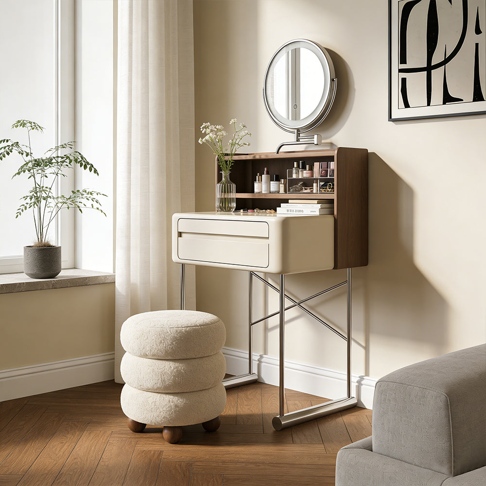 Luxury White Makeup Vanity Modern Compact Table with LED Mirror