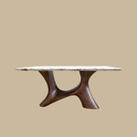 Load image into Gallery viewer, Modern Oval Dining Table with Porcelain Marble Top and Walnut
