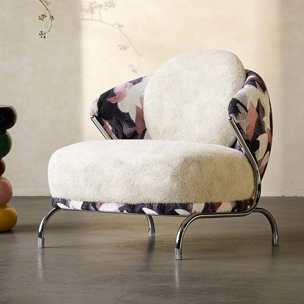 Modern Artistic Lounge Chair with Curved Back and Pattern Upholstered Accent Design