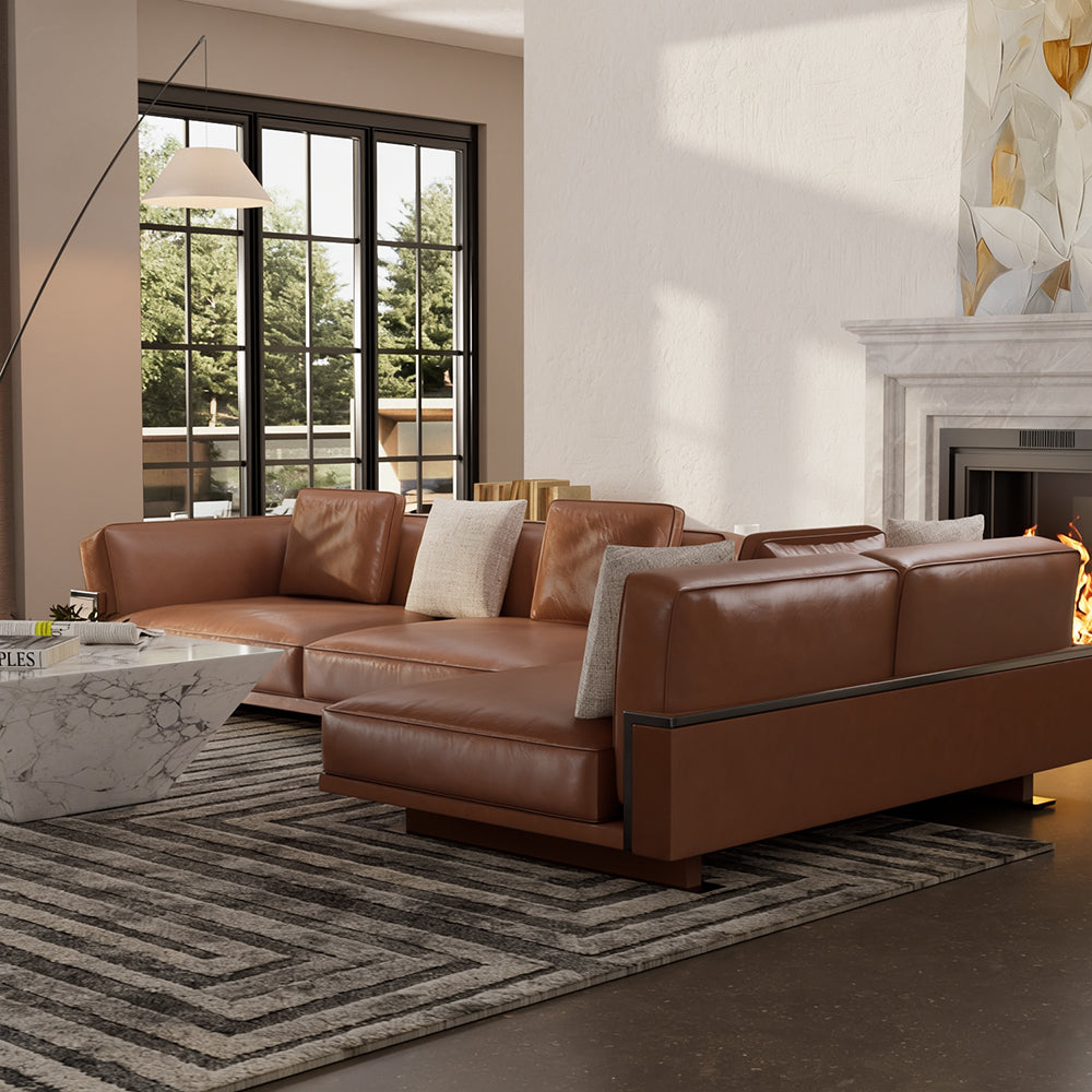 110" Modern 4-Seater Leather Sofa Luxury Comfort with High-Density Foam Solid Wood Frame & Brushed Stainless-Steel Accents