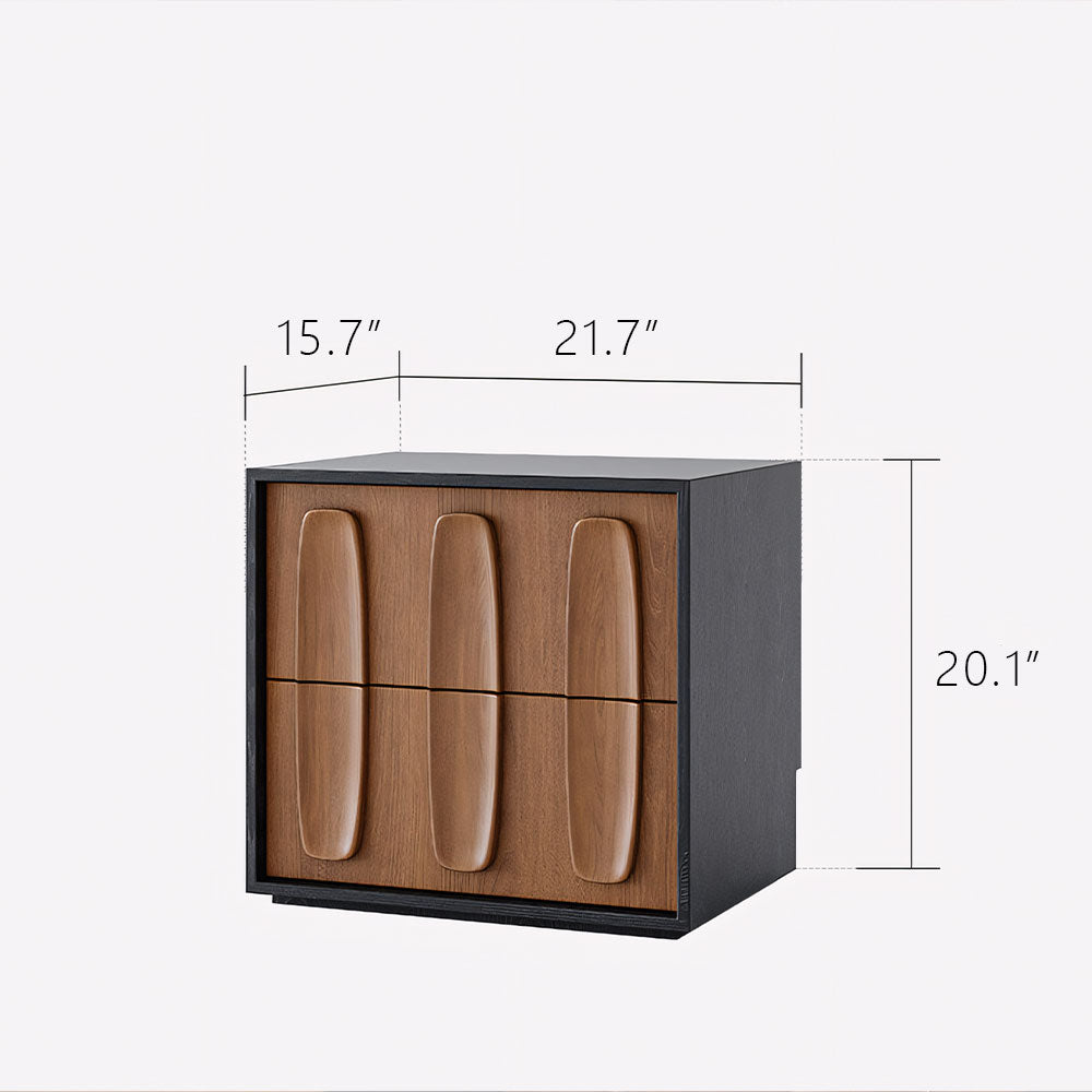 Modern Walnut Nightstand with Fluted Drawer Design Black Frame Wooden Bedside Table