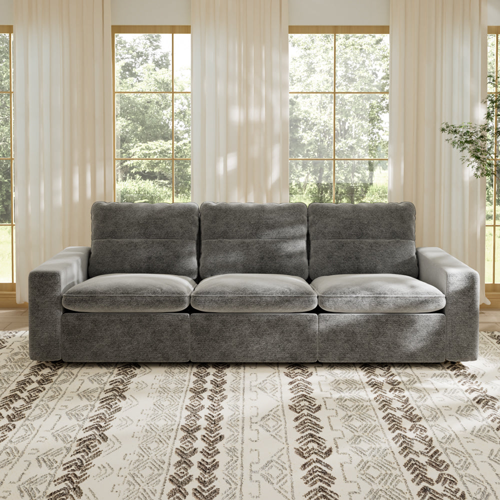 115.35'' CloudLuxe Power Reclining 3-Seat Sofa Linen Fabric Cloud Comfort